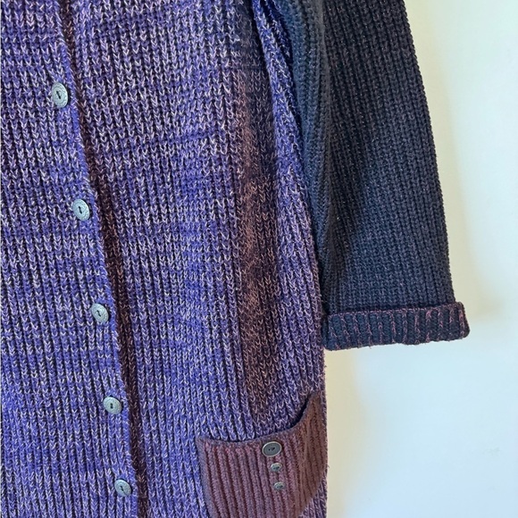 Margaret Winters Color Block Long Sweater Cardigan Front Button Artsy Lagenlook - Picture 7 of 12
